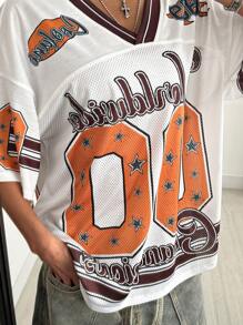 Coolane Women's & Men's Summer Going Out Streetwear Vintage Daily Wear Rave Graphics Beige And Brown Oversized V-Neck Jersey T-Shirt