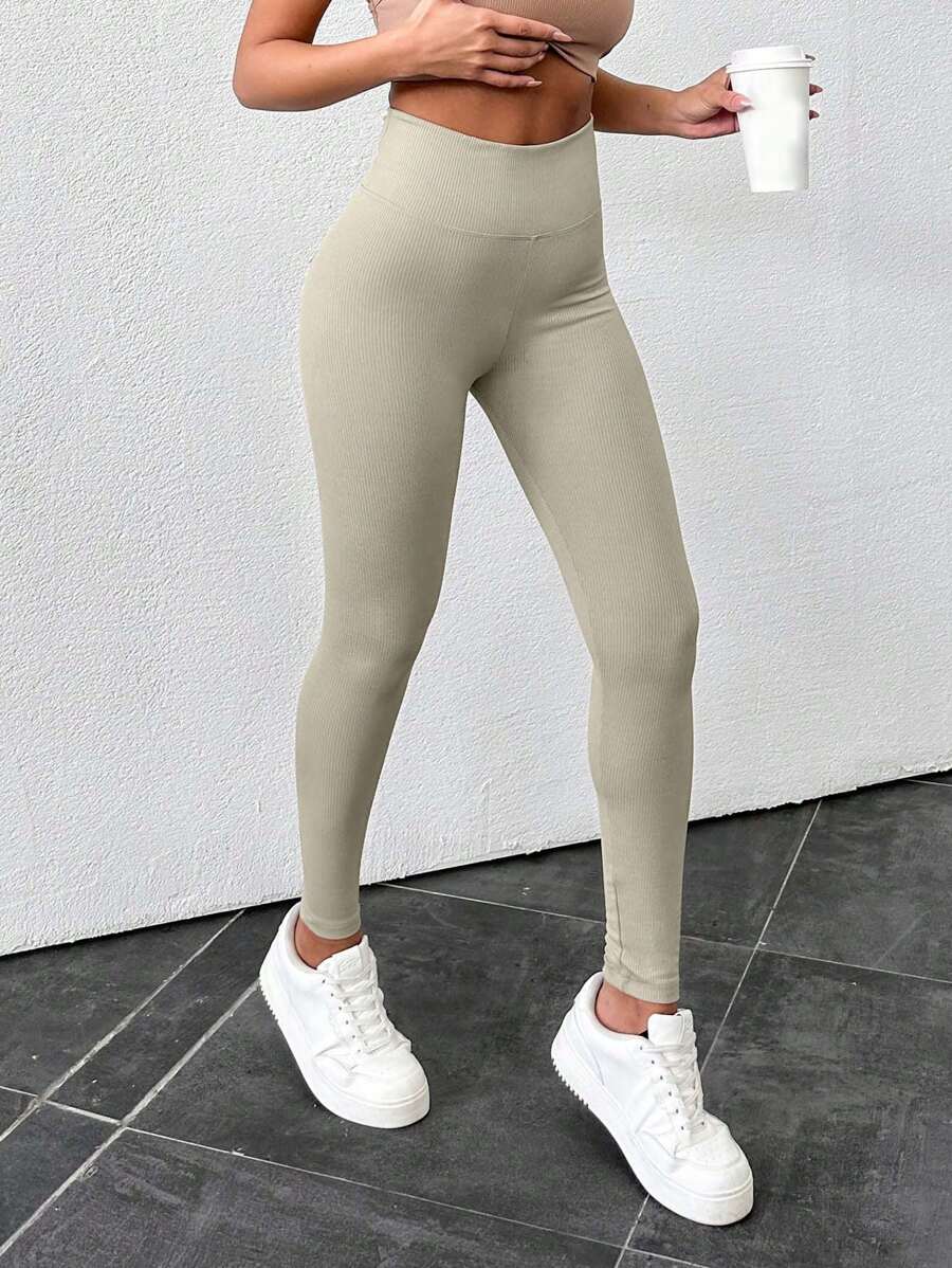 EURMUSE Women's High Waist Leggings - Beige - View 1