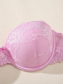 SHEIN 3pcs Women's Everyday Soft & Comfortable Wireless Lace Padded Bra, Versatile All-Match Backless Bralette