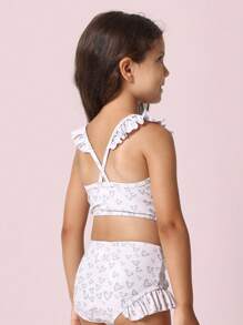 SUMWON 心形印花两件套荷叶边泳衣夏季泳池海滩度假泳衣，背部交叉设计 - 彩色 - 查看 3