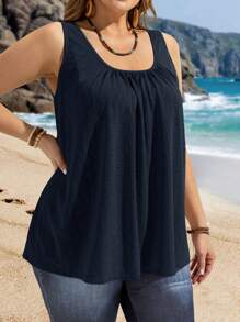 EMERY ROSE Áo ba lỗ thêu lỗ cỡ lớn, không tay, phong cách tối giản, thích hợp cho kỳ nghỉ lễ xuân - Màu xanh hải quân - Xem 5