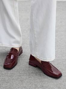 CUCCOO BIZCHIC Black Loafers For Women, 2025 New Spring Autumn Versatile Penny Shoes, British Style Leather Flats, Work Shoes - Burgundy - View 2