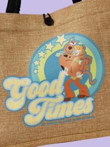 SCOOBY-DOO X SHEIN Cartoon & Letter Print Fashionable Ladies' Vacation 2-In-1 Bag Set , Beach Bag - Khaki - View 2
