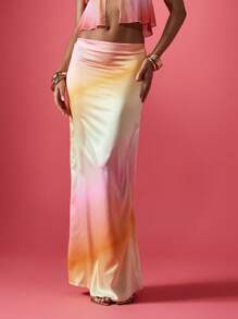 MISSGUIDED 日落缎面侧开衩长裙，度假装，夏季海滩晚会，特殊场合，及地高腰，Y2K 时尚海滩婚礼