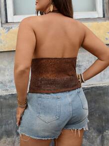 SHEIN VCAY Camicetta vacanziera con scollo ad aletta e schiena scoperta, taglie forti per donna