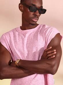 SUMWON Koszulka bez rękawów Boxy Fit Jersey z surowym brzegiem, bez rękawów, do ćwiczeń, do ćwiczeń mięśni, Essential Streetwear, letni festiwal, siłownia, sporty, moda miejska, klasyka - Różowy - Zobacz 4