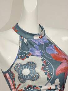 SHEIN ICON Y2k Summer Vintage Boho Concert Western Flora Ggraphic Women's Summer Sleeveless Print Halter Neck Camis