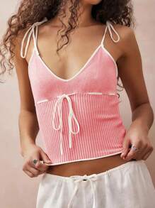 Chiquease خزرة نسائية بحمالات بلون متباين وربطة، بلا أكمام، بناية رقيقة محبوكة للربيع والصيف - متعدد الألوان - مشاهدة 3