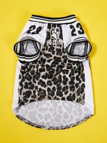PETSIN 1pc Pet Leopard Print No.23 Jersey With English Text & Numbers, Striped Accent, Ribbed Trim, Comfortable & Fashionable Dog Vest - Multicolor - View 8