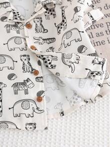 Cozy Pixies 2件套男婴椰子树印花Polo领短袖开衫和松紧腰短裤套装 - 杏色 - 查看 5