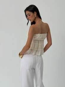 Aloruh Women's Elegant Sexy Island Vacation Solid Color Tops Music Festival Concert Y2K Young Girl Going Out Tops Daily Leisure Commuting Office Vest Apricot Ruched Sexy Tube Top, Summer,Graduation,Back To School Outfits