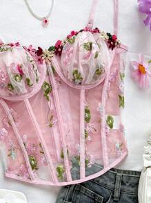 Soleia WYWH 度假绿色鱼骨刺绣网眼文胸 - 淺粉色 - 查看 7