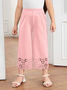 Young Girl Laser Cut Out Wide Leg Pants