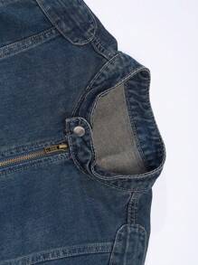 Manfinity Homme Men's Biker-Style Zip-Up Denim Jacket With Collar Jeans Jacket For Men