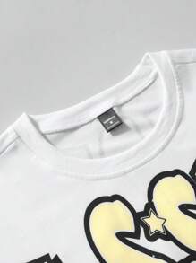 Manfinity EMRG 男士字母与星星图案宽松圆领短袖 T 恤，夏季图案 T 恤，白色图案 T 恤，男士双面印花 T 恤，图案 T 恤，世界巡回 T 恤 - 黃色 - 查看 4