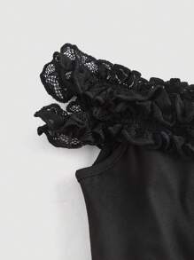 SHEIN MOD ملابس علوية نسائية سوداء بتصميم كشكشة من الدانتيل وربطة متقاطعة - الأسود - مشاهدة 4