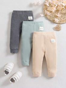 SHEIN Playful Pals 3pcs/Set Baby Boy Ribbed Pants, Versatile Bottoms For Spring & Autumn Chic For Autumn/Winter - Multicolor - View 6