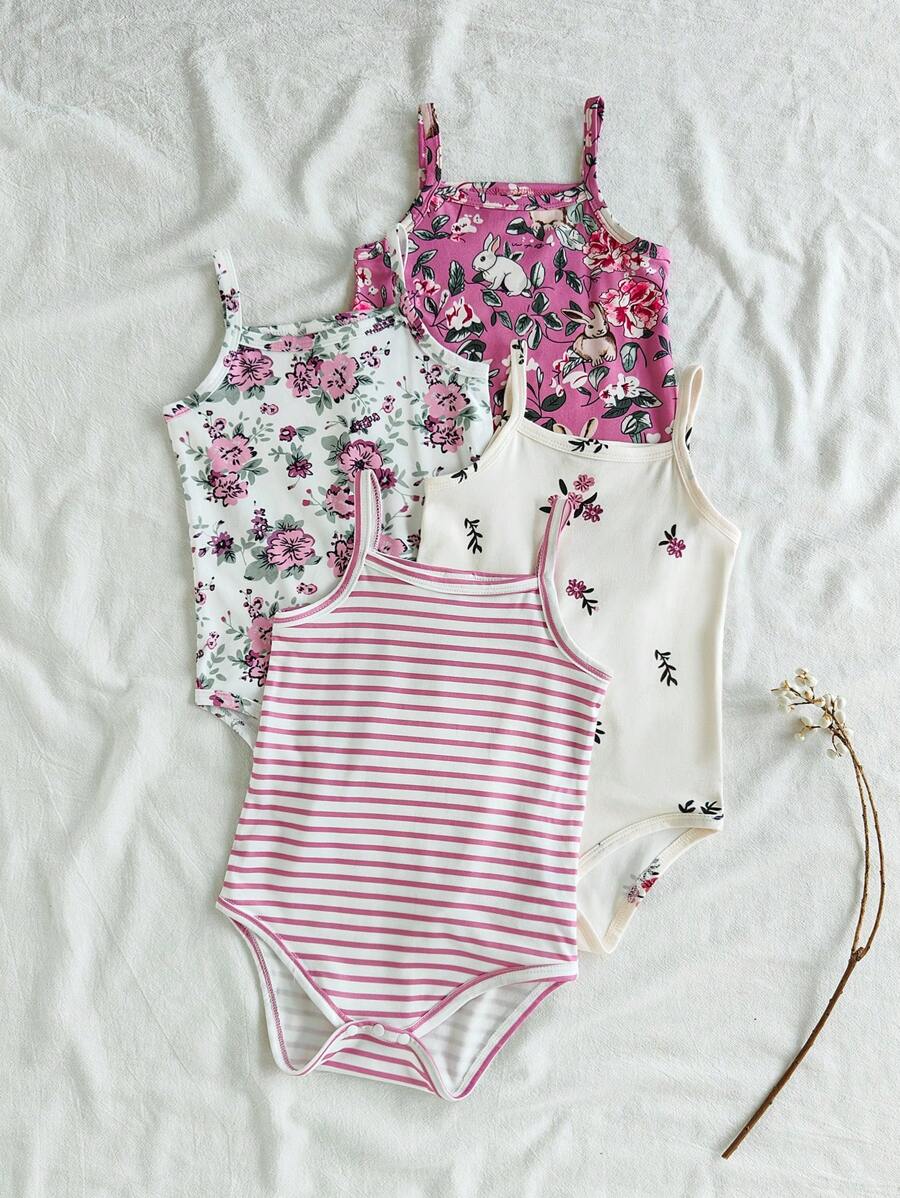 Vintaside Kids 4pcs/Set Baby Girl Floral Design Casual Bodysuit