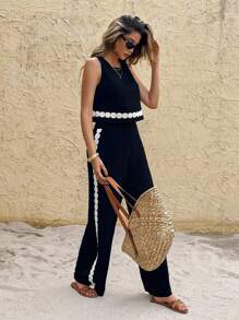 SHEIN Frenchy Bộ đồ thường ngày 2 chiếc áo hai dây ren tương phản dành cho nữ và quần short - Nhiều màu - Xem 4