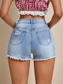 SHEIN ICON Women's Fashionable Denim Shorts Suitable For Summer