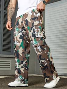 Manfinity LEGND Men Plus Fashion Camo Print Cargo Pants Suitable For Summer, Fall - Multicolor - View 5