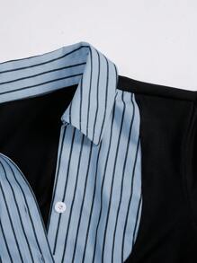 SHEIN Unity Blusa de mujer con diseño de camiseta de 2 en 1 de manga corta y efecto de empalme en color negro - Negro - Ver 7