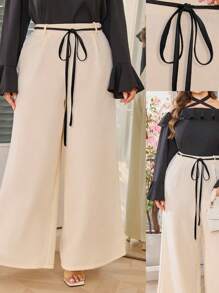 Modelyn Elegante, vielseitige Palazzo-Hose für Damen in Große Größen, ideal für den Berufsalltag - Aprikosenfarben - Übersicht 1