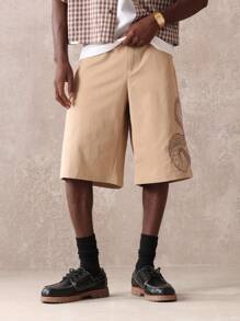 SUMWON Pantalones cortos tipo cargo diseñador con bordado de dragón, corte suelto, largo tipo bermuda casual, de tela twill, pierna ancha, estilo callejero de verano para skateboard