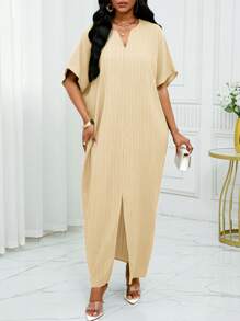 SHEIN Lady Vestido kaftan de manga tipo murciélago con muesca para el otoño y el invierno