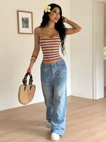 SHEIN EZwear Summer Rainbow Stripe Print Camis Top - Multicolor - View 3