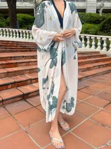 DAZY Women's 1-Piece Beach Cover-Up Top, Tropical Leaf Print, Suitable For Spring/Summer - Green - View 3