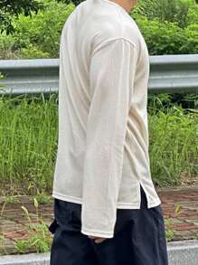 DAZY 男士杏色半拉链长袖T恤，秋季