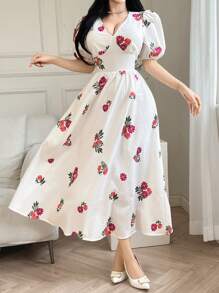 Modelyn Floral Texture Mid-Length Dress For Women, Summer - White - View 3