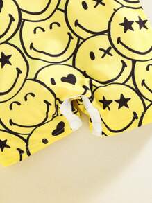 SmileyWorld® | SHEIN Baby Boy Cartoon Smiling Face Pattern Yellow Cute Playful Hooded Romper Set