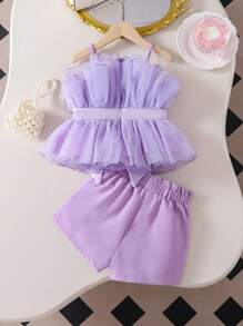 Stücke/Set Kleine Mädchen Gewebtes Mesh Leibchen Top Und Shorts Set