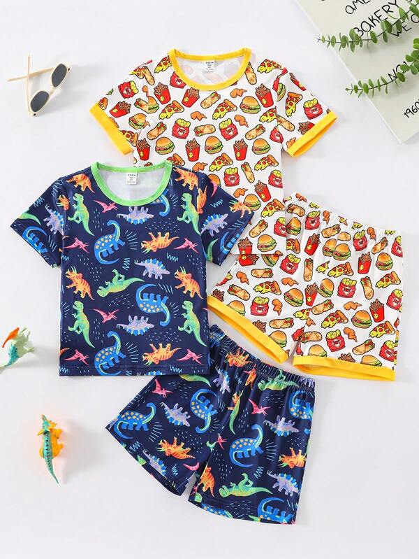 4pcs Young BoyCasual Allover Print Short Sleeve T-Shirt And Shorts Sets, Comfortable Home Outfit  Fathers Day Gifts Puppy Summer Beach Summer Clothes Pajamas Sets