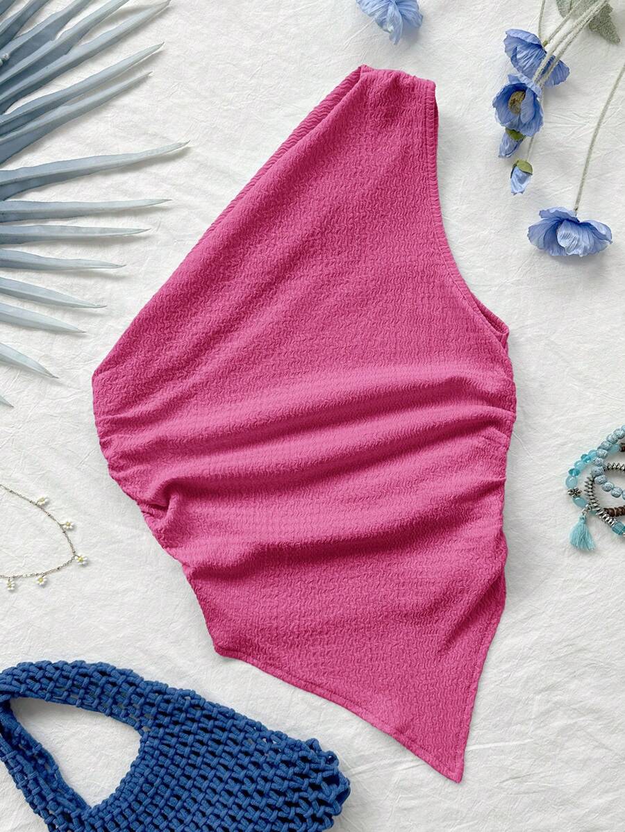 Soleia Damen asymmetrische Schulterfreie Lässig Bluse mit Saum, Sommer