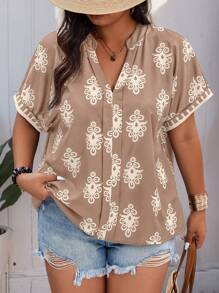 Weeklong 大码女式波西米亚风随机印花短袖衬衫，适合夏季