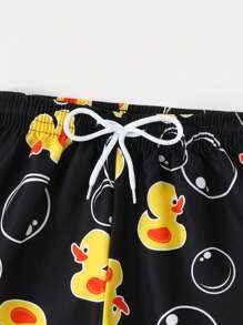 Cute Cartoon Duck Pattern Young Boy's Simple Fashion Swimming Trunks, Suitable For Summer - Black - View 5