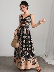 Modelyn Abito lungo da donna casual con stampa e bretelle, adatto per le vacanze - Multicolore - Visualizzare 5