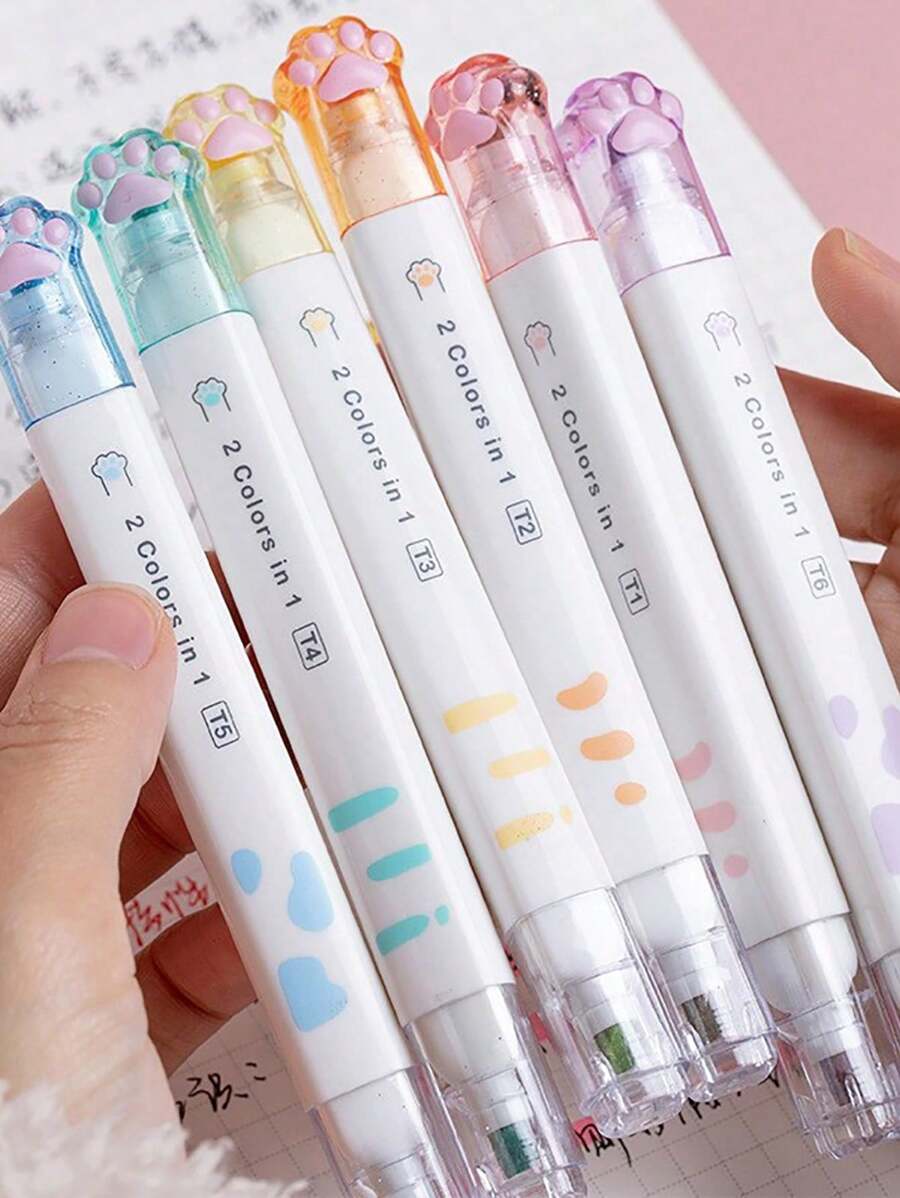 12 rotuladores fluorescentes con forma de garra de gato, set de 6 piezas con estilos aleatorios (Arabia Saudita) para volver al colegio