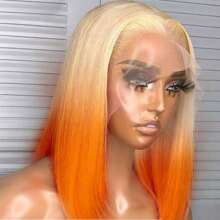 Tóc giả bob bằng tóc thật 13x4 ren phía trước cho phụ nữ 180% mật độ ren trong suốt được nhổ sẵn với tóc con Đường chân tóc tự nhiên Màu trắng đến cam Phong cách thời trang cho tiệc tùng lễ hội kỳ nghỉ - S613/Orange - Xem 2