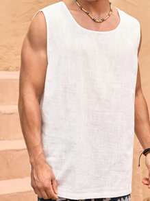Manfinity VCAY Lightweight Loose Casual Comfort Pure White Sleeveless Tank Top For Men, Summer