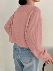 Dazy Plus Camiseta de manga larga con cuello en V y cordón, unicolor, corta, tallas grandes, para primavera/verano y otoño