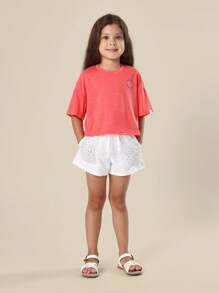 SUMWON 夏季英式刺绣套装蝴蝶袖休闲玩乐假日海滩度假儿童玩耍装 - 西瓜粉 - 查看 1