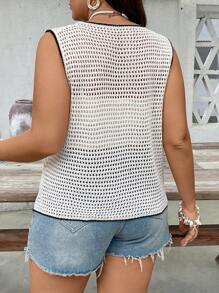 SHEIN VCAY Áo khoác len cardigan dệt kim màu trơn đơn giản, khoét lỗ, thắt dây cỡ lớn cho nữ, phong cách du lịch mùa xuân/hè theo phong cách miền Tây châu Âu - Nhiều màu - Xem 2