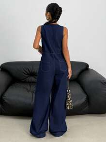 SHEIN Pantalones vaqueros anchos con lavado desteñido y cuello en V oversize para adolescentes, peto vaquero con bolsillos sesgados, pantalones cortos con estilo bohemio para verano y playa, conjuntos casuales para conciertos y festivales, conjuntos para usar en verano, brunch, iglesia, graduación y vuelta al colegio