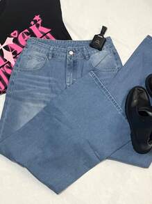 Attitoon 大码女式宽松阔腿低腰牛仔裤，蓝色