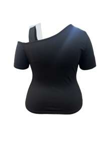 Flirla Plus Size Color Block Bow Shoulder T-Shirt - White - View 2