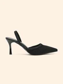 CUCCOO BASICS 尖头高跟蝴蝶结露背细高跟鞋，时尚百搭，适合派对场合 - 黑色 - 查看 8